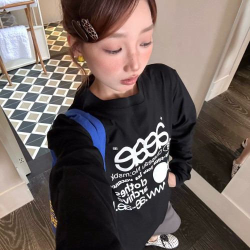官网韩国aeae字母印花连帽卫衣