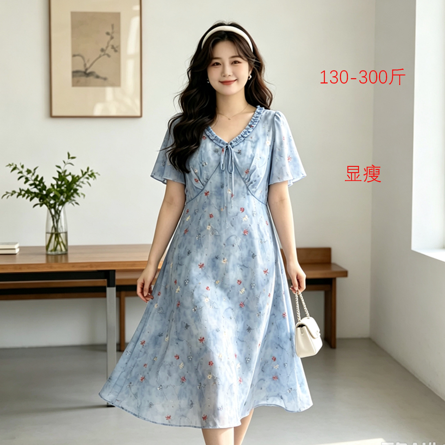 特大码短袖胖mm显瘦a字连衣裙夏