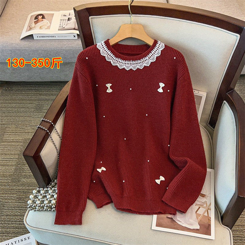 特超大码红色长袖打底针织衫女300斤春秋冬韩系复古胖mm宽松毛衣,女装/女士精品,常规大码外套,淘宝优惠券,粉丝福利购,淘宝优惠卷