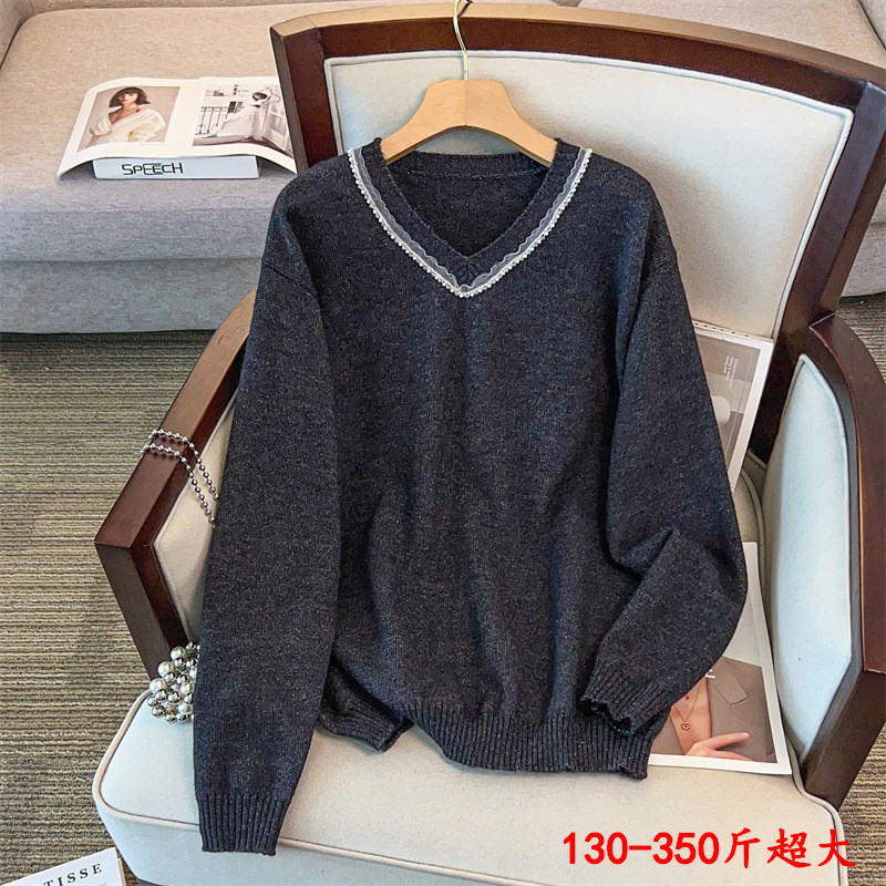 特大码加厚V领打底针织衫毛衣女