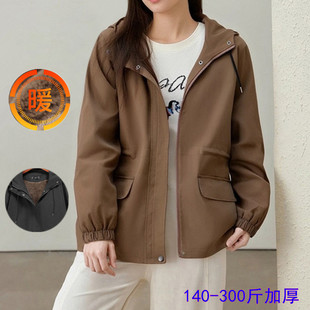 200斤加绒加厚连帽外套女300特大码 宽松显瘦保暖棉服上衣 胖mm冬季