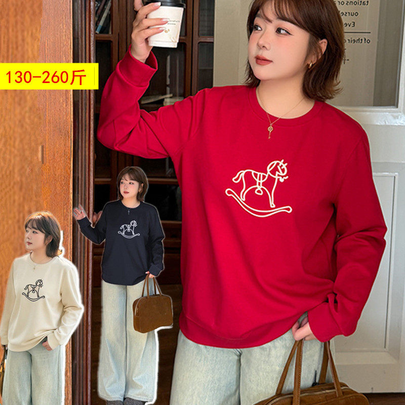 260斤特大码红色本命年小马卫衣女200春韩版胖mm宽松刺绣休闲上衣,女装/女士精品,常规大码外套,淘宝优惠券,粉丝福利购,淘宝优惠卷