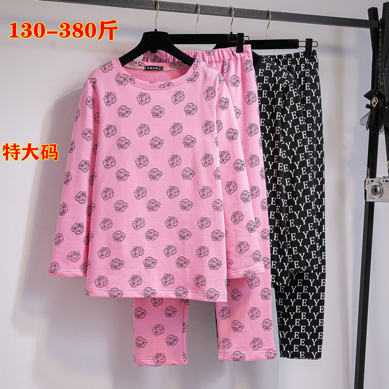 特大码秋冬长袖家居服睡衣套装女