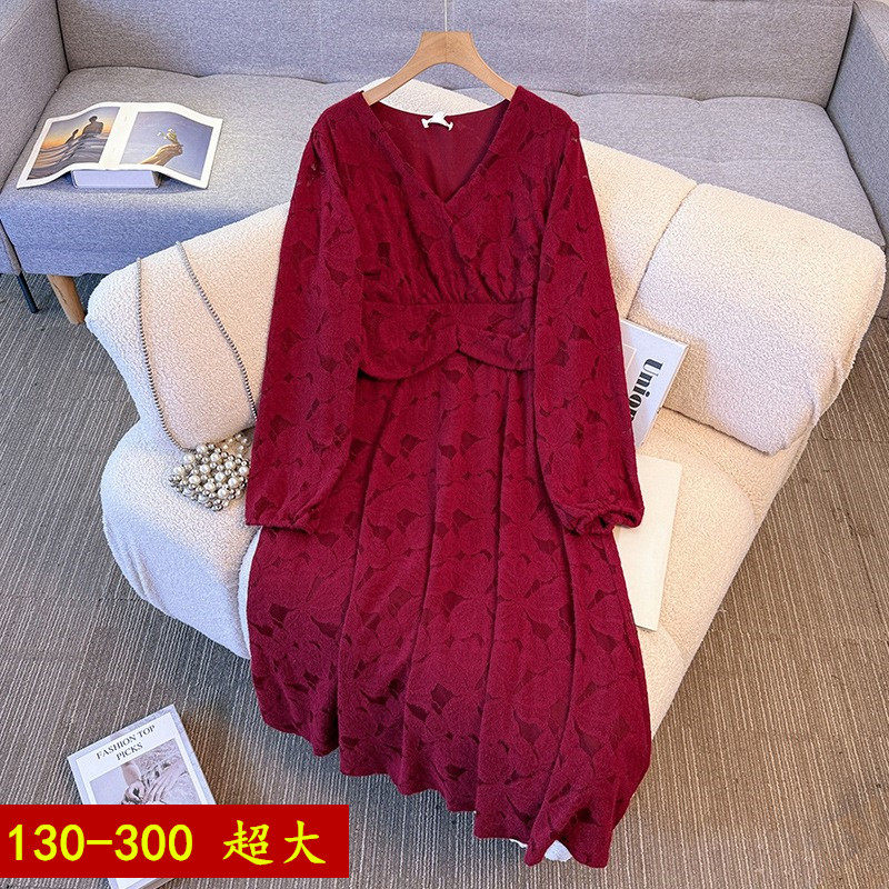 胖mm秋冬连衣裙红色新娘服女长袖