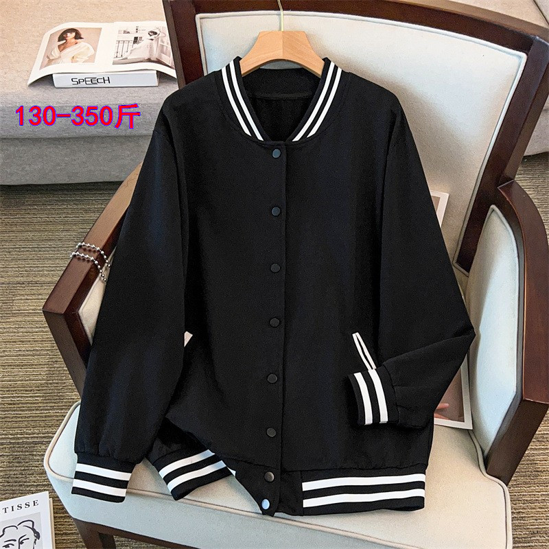 特大码春秋开衫卫衣棒球服外套女