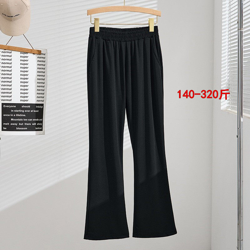 特大码女装夏薄款300斤宽松藏肉休闲长裤胖mm百搭弹力显瘦微喇叭
