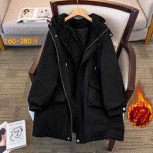 350斤中长款休闲棉服工装保暖外套女300冬季韩版胖mm宽松时尚棉衣