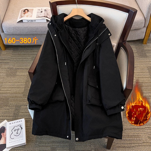 特大码中长款工装棉服外套女韩版