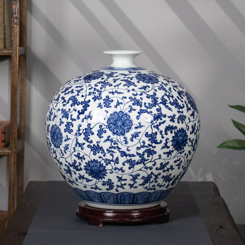 景德镇陶瓷手绘花瓶仿古青花瓷大号石榴瓶客厅博古架中式装饰摆件