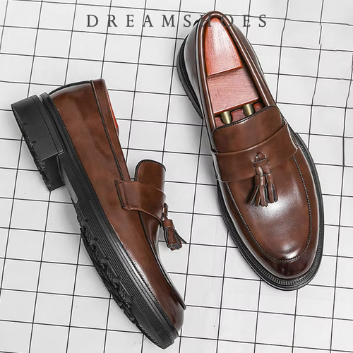 Men casual shoes leather loafers business dress formal shoes