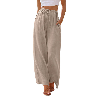 Women Linen Summer Palazzo Pants Flowy Wide Leg Beach Pants