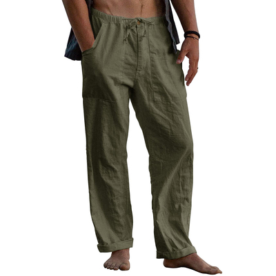Mens Linen Pants Yoga Beach Loose Fit Casual Elastic Waist