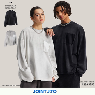 重磅325克废土风破坏喷马骝纯棉长袖 t恤 JOINT