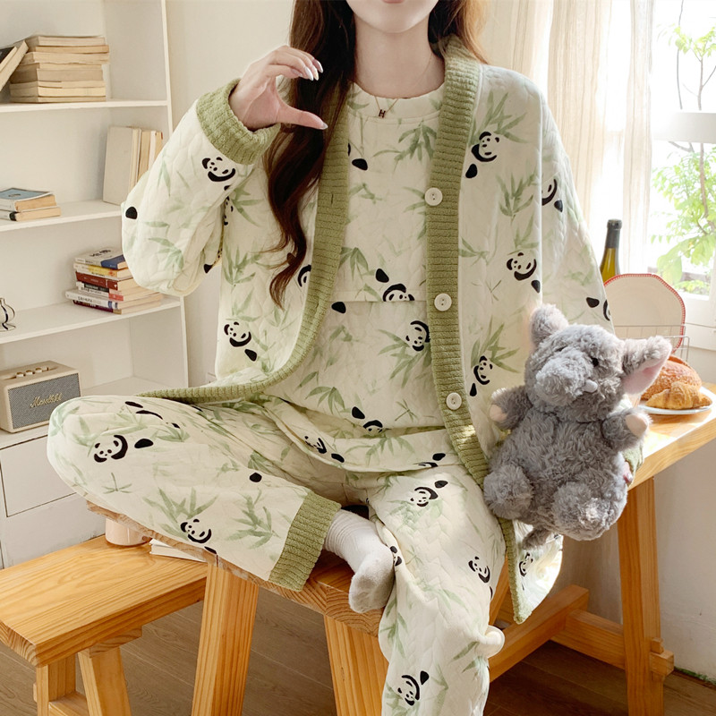 空气棉月子服三件套秋冬季加厚春秋纯棉产后哺乳大码产妇孕妇睡衣