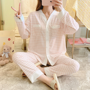 哺乳喂奶套装 产后产妇出院长袖 纯棉孕妇睡衣女夏薄款 月子服春秋季