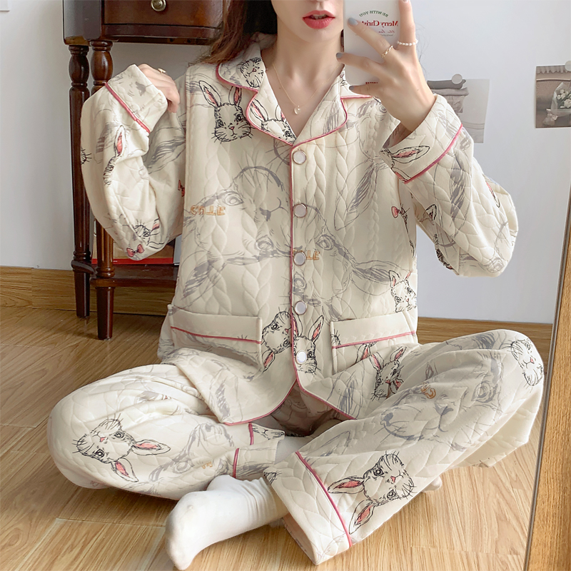 月子服秋冬季产后加厚空气棉春秋纯棉产妇哺乳喂奶孕妇睡衣家居服