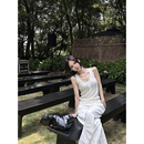 白色绝美坑条外穿上衣 uuyeii 美式 修身 针织吊带背心上衣女夏季