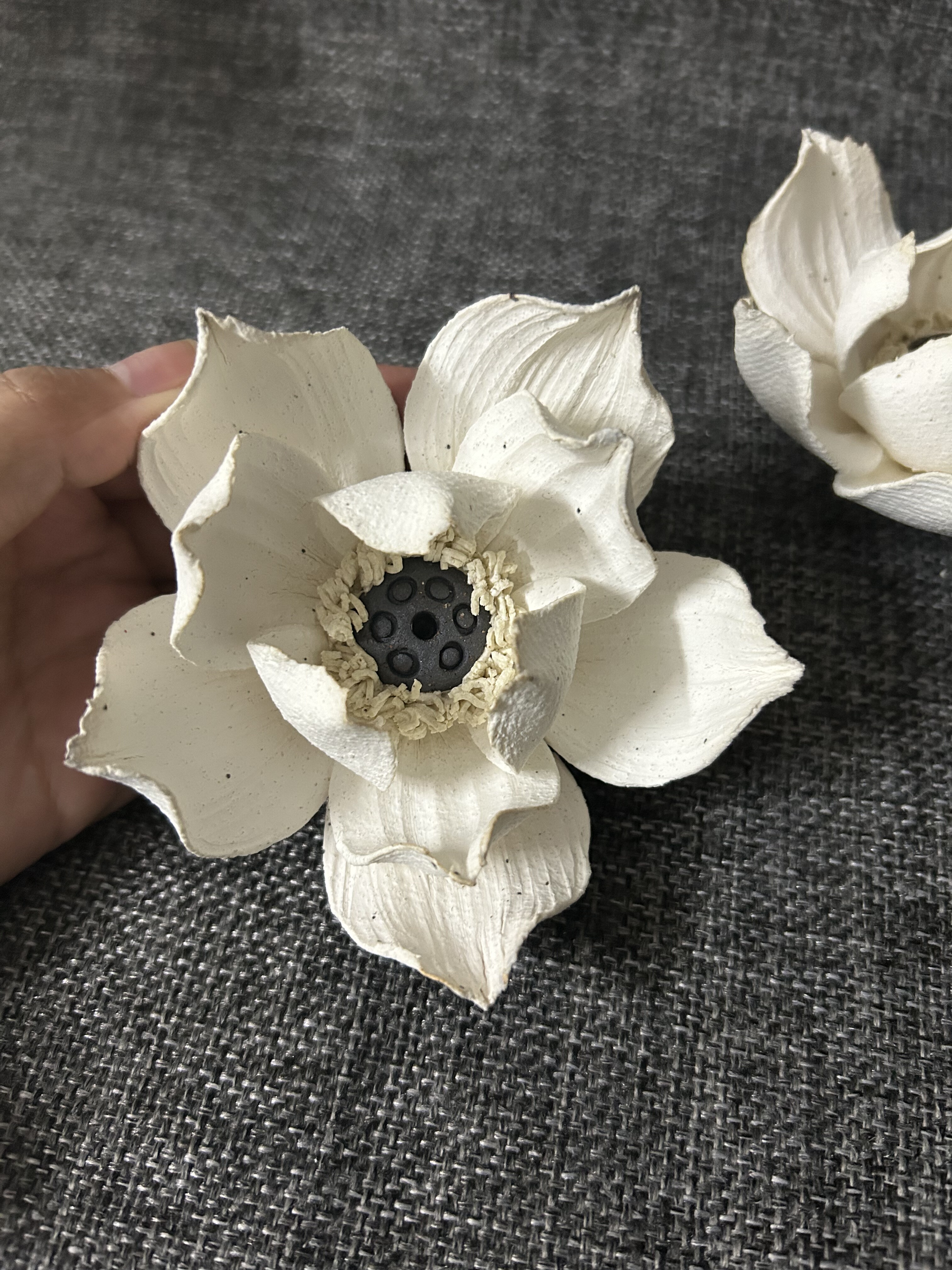 手工捏花陶瓷睡莲粗陶香插线香扩香