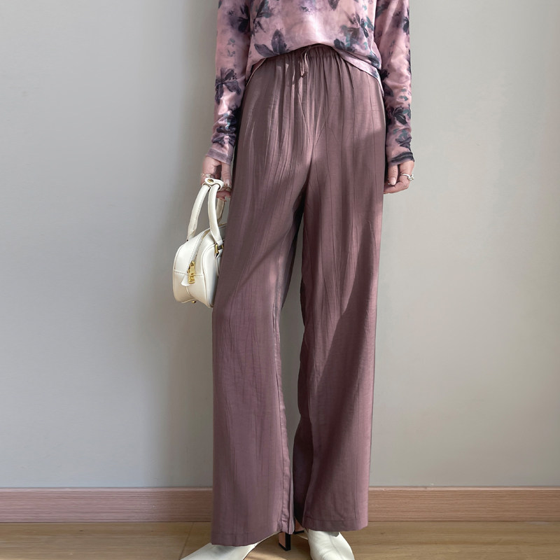 羊范春夏新款宽松显瘦直筒裤女高腰垂感阔腿裤薄款褶皱冰丝空调裤
