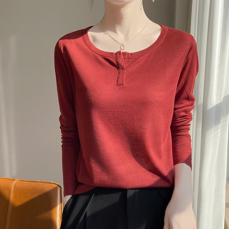 2025新款简约百搭纯色女士开口V领莱赛尔长袖