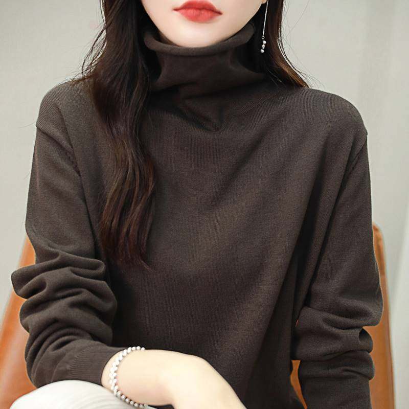 韩系高领打底衫纯棉线针织衫秋冬内搭外穿软糯不起球堆堆领毛衣女