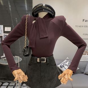 性感纯欲蝴蝶结长袖T恤女秋冬2026新款修身显瘦设计感打底衫上衣