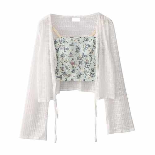 薄款别致冰丝针织衫绑带外搭甜美