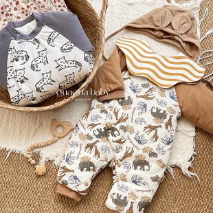 呱呱Baby新生婴儿衣服A类纯棉秋冬款 宝宝连体衣保暖外出哈衣爬服