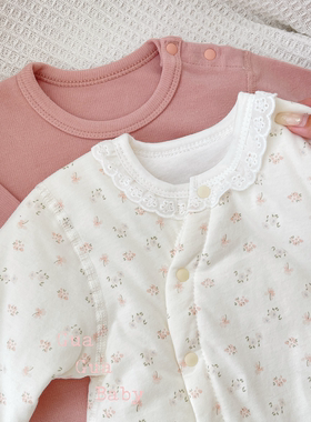 呱呱baby新生婴儿衣服夹棉连体衣秋冬女童哈衣和尚爬服儿童居家服