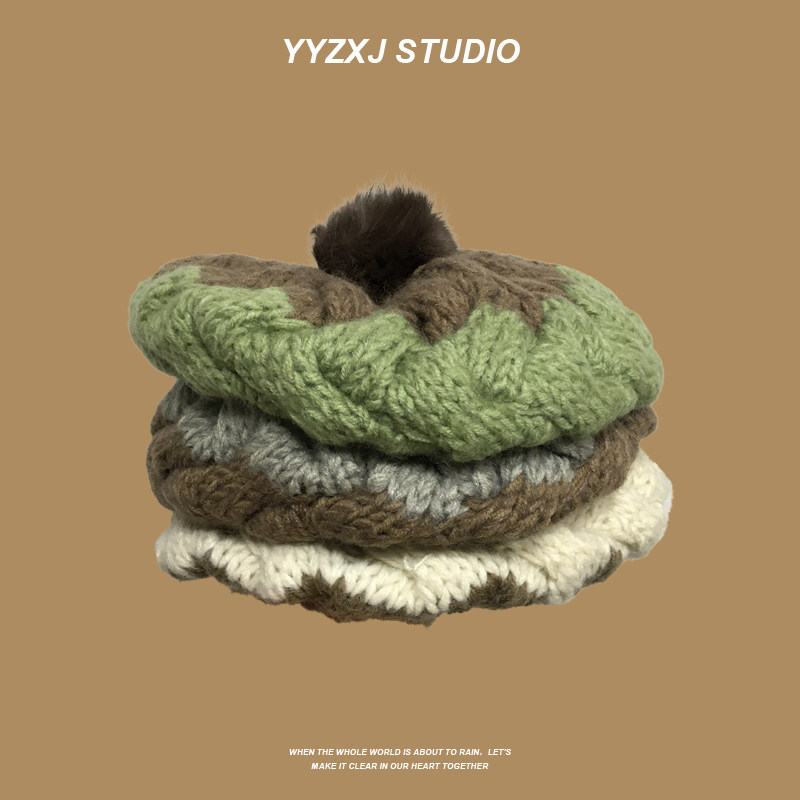 帽子女冬毛线帽女士洋气新款可爱女帽保暖护耳复古冬帽针织帽