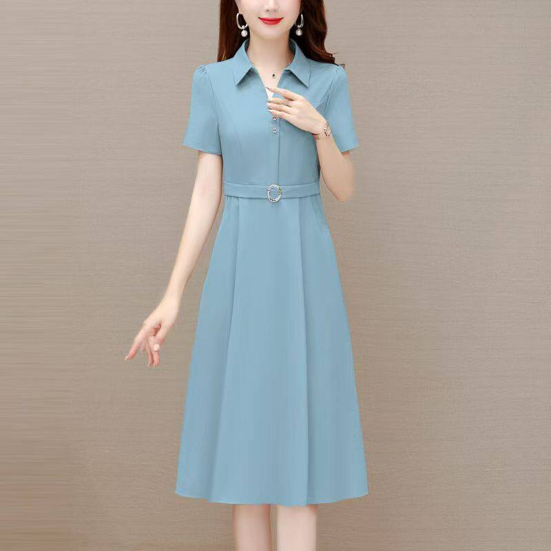 2026高端新款时尚真丝连衣裙妈妈装夏季收腰显瘦A字裙女气质穿搭