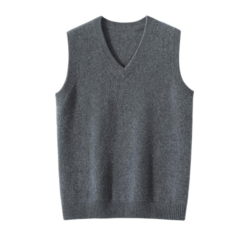秋冬新款加厚山羊绒衫男款背心商务马甲坎肩V领羊毛针织打底毛衣