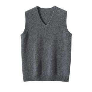 秋冬新款加厚山羊绒衫男款背心商务马甲坎肩V领羊毛针织打底毛衣
