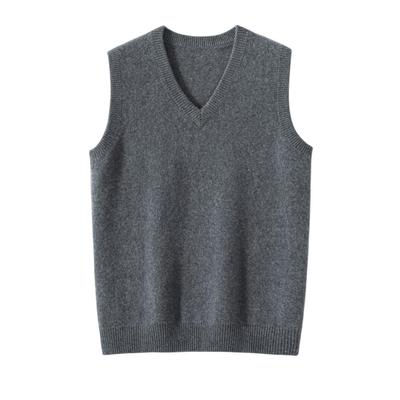 秋冬新款加厚山羊绒衫男款背心商务马甲坎肩V领羊毛针织打底毛衣