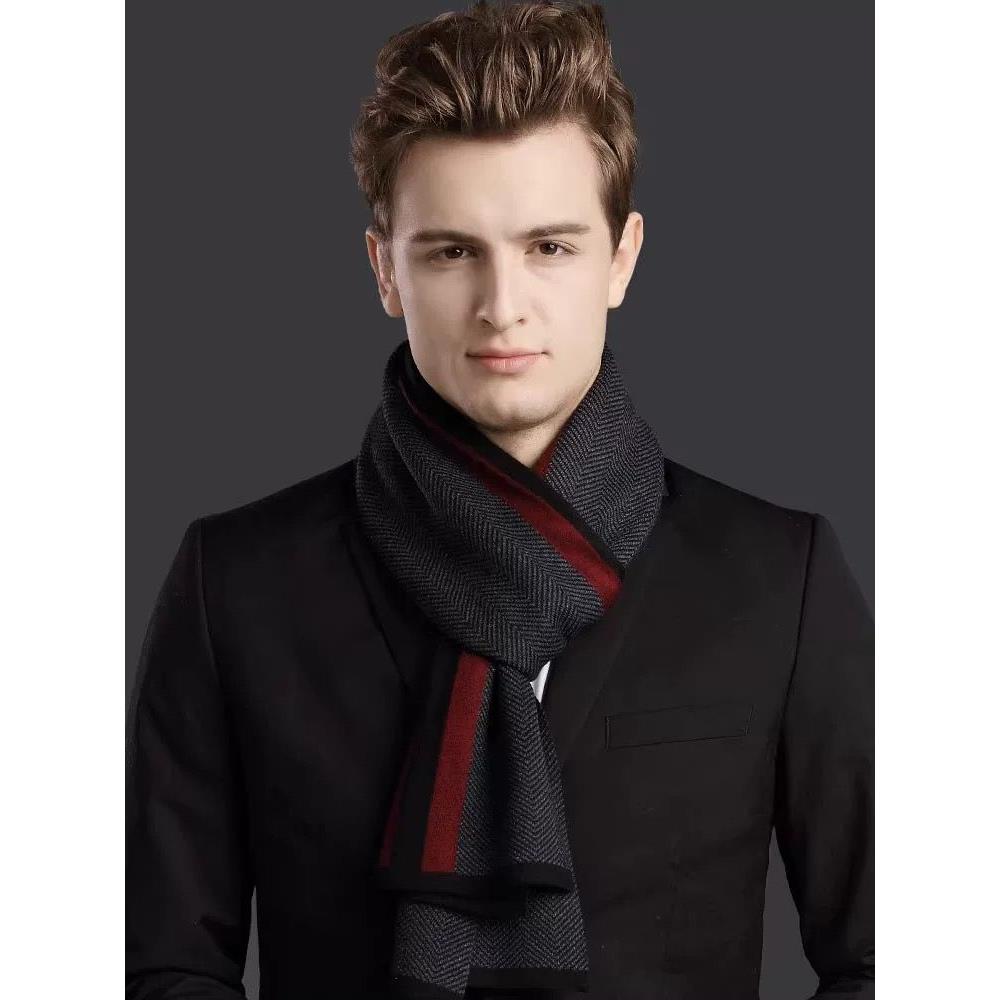 鄂尔多斯市男士羊绒围巾男士冬季高端保暖加厚新款羊毛围脖礼品装