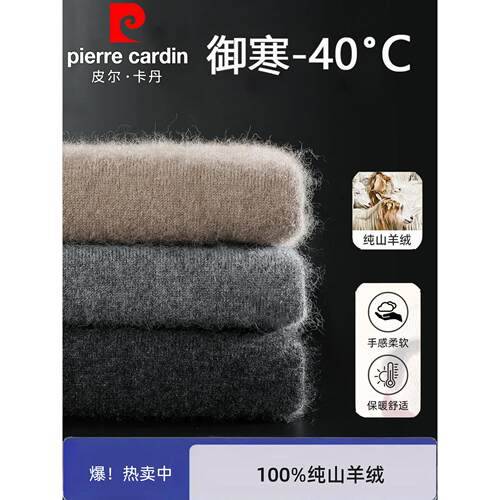皮尔卡丹高端羊绒毛衣男半高领加厚中年打底100%纯山羊绒衫针织衫