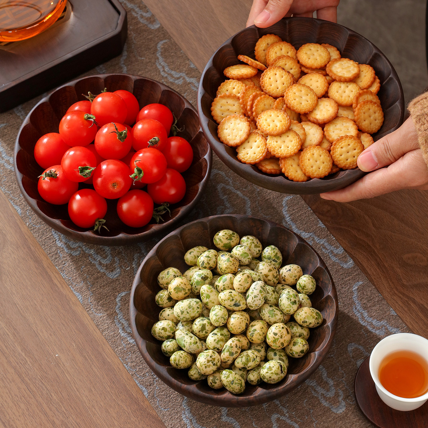 黑檀实木干果盘下午茶点心盘瓜子零食盘糖果盘轻奢中式木质糖果盒