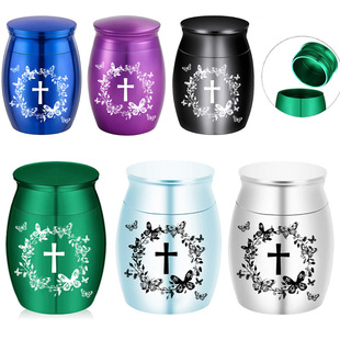 新款 跨境出口蝴蝶十字架骨灰罐铝合金纪念人类殡葬用品宠物骨灰盒