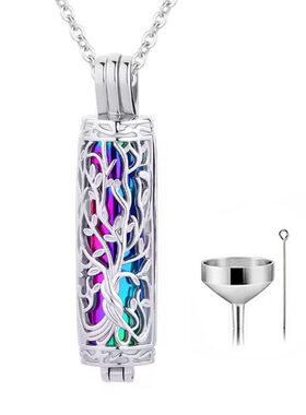 镂空生命树宠物骨灰盒吊坠香水瓶 火葬珠宝可打开圆柱骨灰项链罐