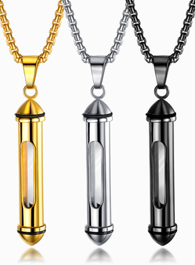 OPK饰品亚马逊个性圆柱可打开不锈钢香水吊坠宠物骨灰盒纪念项链