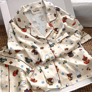 侘町2025年新款花花米菲兔冰丝短袖短裤睡衣夏季款卡通家居服套装
