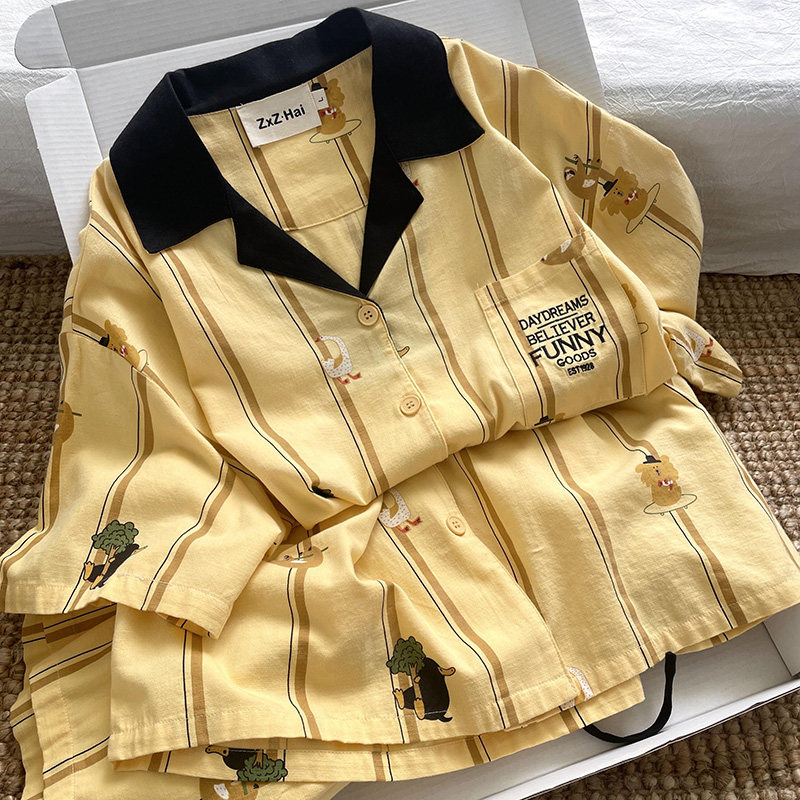 侘町2025新款动物派对纯棉短袖短裤睡衣女夏季款可外穿家居服套装