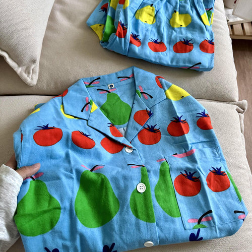 侘町2025年新款番茄雪梨纯棉磨毛长袖睡衣女春秋可外穿卡通家居服