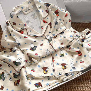 侘町2025年新款花花米菲兔冰丝短袖睡衣夏季卡通可外穿家居服套装