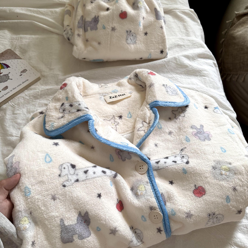 侘町2025新款淋雨小猫咪法兰绒秋冬睡衣长袖保暖可外穿家居服套装