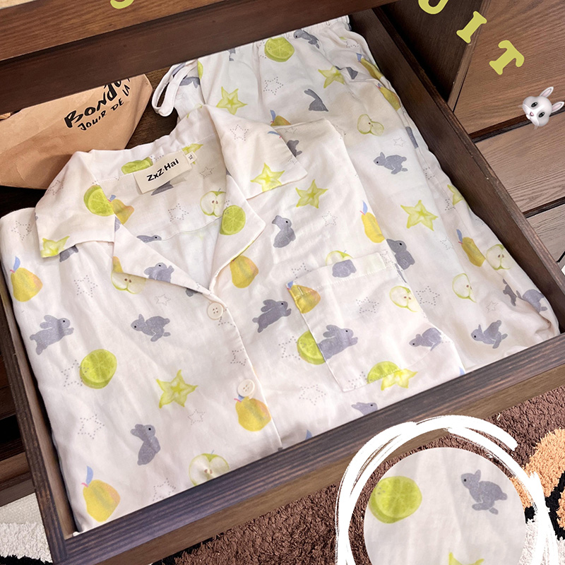 侘町2025年新款杨桃小灰兔纯棉长袖睡衣女款春秋季卡通可外穿套装