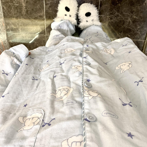 侘町2025年新款baby蓝月亮小象纯棉长袖睡衣春秋季卡通家居服套装