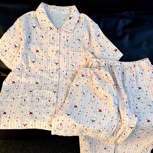 侘町2025年新款 红围巾小狗纯棉三件套短袖 睡衣女夏天季 家居服夏款