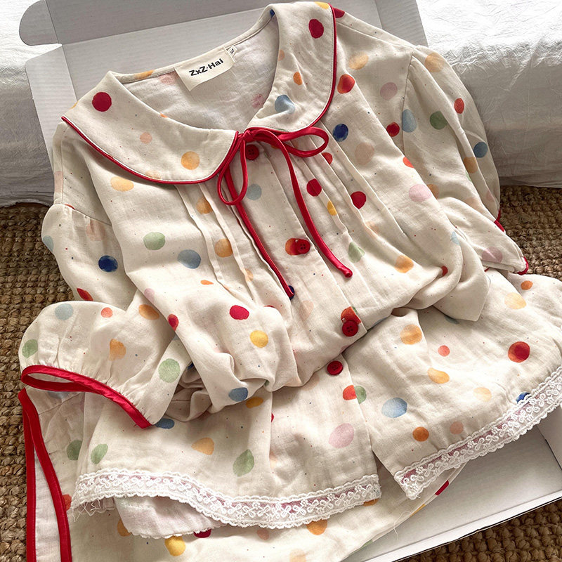 侘町2025年新款彩虹圈圈纯棉短袖睡衣女夏款可外穿卡通家居服夏季