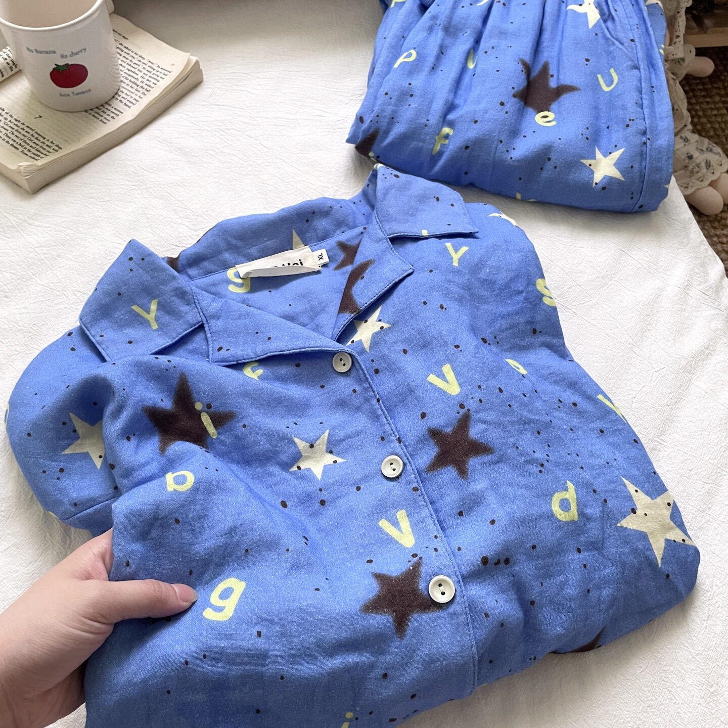 侘町2025家居服新款喷墨星星纯棉长袖睡衣可外穿少女春秋卡通套装